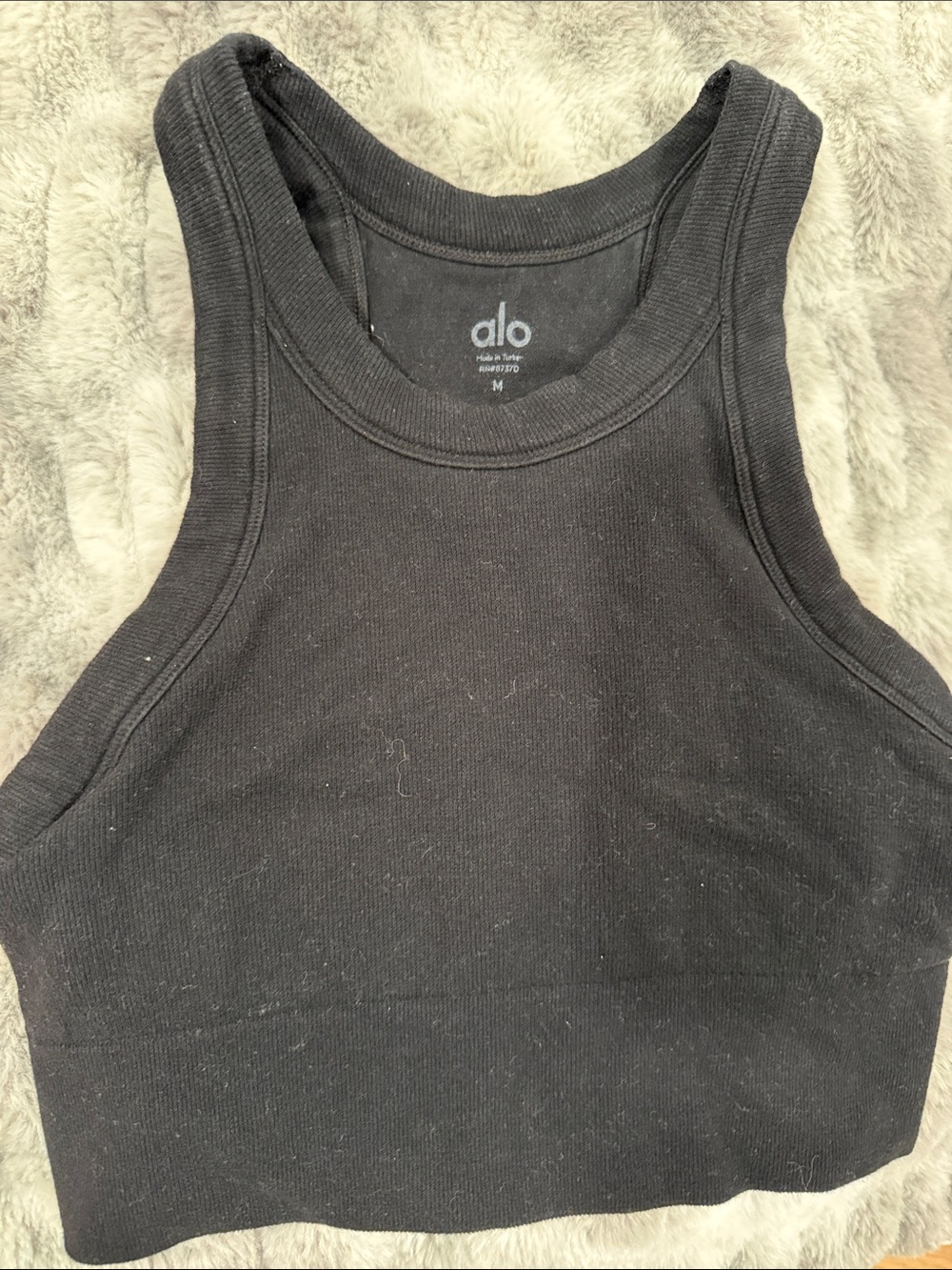 ALO Yoga Black Ribbed High-Neck Crop Tank